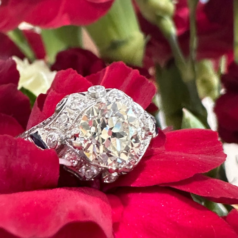 Platinum Art Deco and Sapphire Diamond Ring 