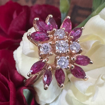 14 Karat Yellow Gold Diamond & Ruby Ring