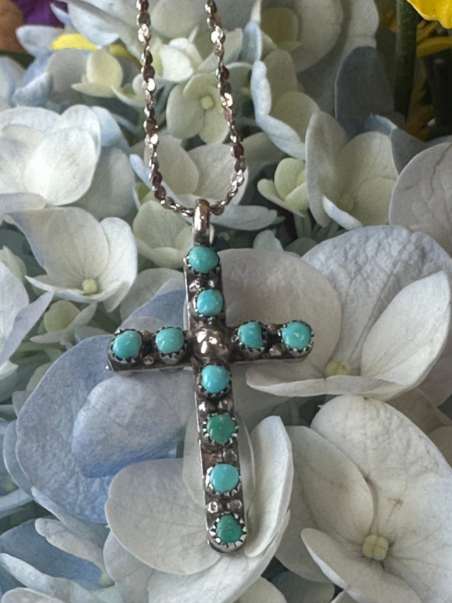 Sterling Silver Coral & Turquoise Cross  # 555-04158