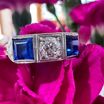 14 Karat White/Yellow Diamond & synthetic Sapphire Ring