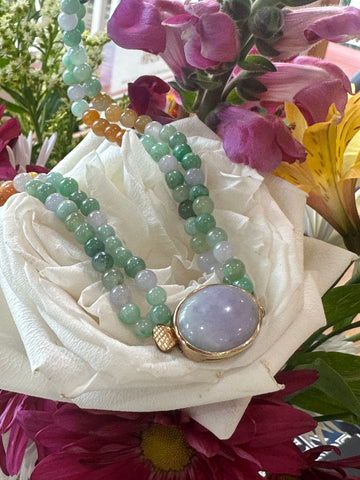 14 Karat Yellow Gold Clasp Multi Colored Jade Double Necklace  # 235-00373