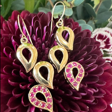 14 K Yellow Gold Ruby Heart Dangle Earrings