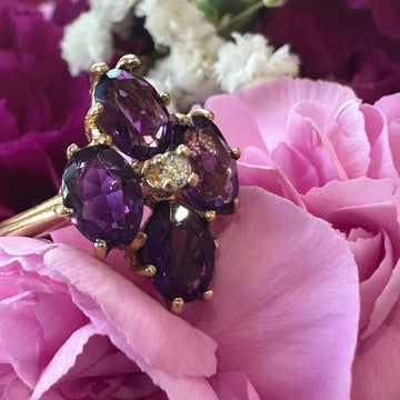 14 Karat Yellow Gold Amethyst & Diamond Ring