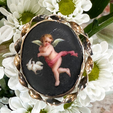 9 Karat Yellow Gold Victorian Painted Cherub Pin  # 548-00539