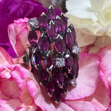 14 Karat Yellow Gold Ruby & Diamond Cluster Ring