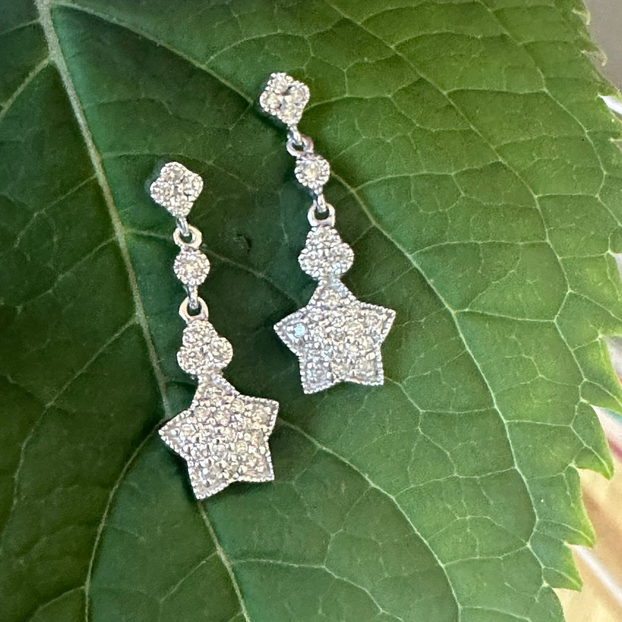 14 Karat White Gold Diamond Star Earrings