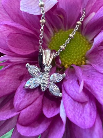 Sterling Silver Cubic Zirconia Butterfly Necklace  # 555-04004
