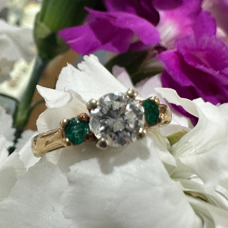 14 Karat Yellow Gold Diamond & Emerald Ring