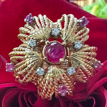 14 Karat Yellow Gold Ruby & Diamond Ring