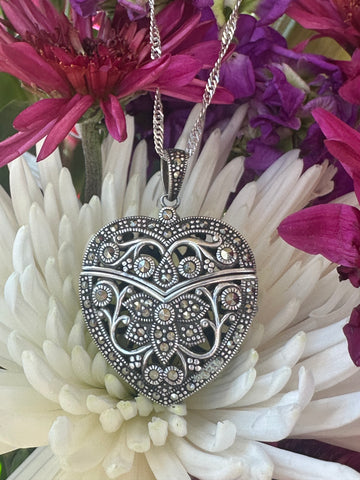 Sterling Silver Marcasite Heart Locket  # 555-04110