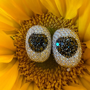 18 Karat White Gold Black & White Diamond Pave' Earrings 