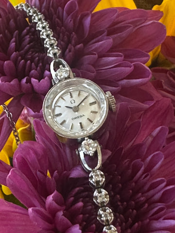 14 Karat White Gold Women's Omega Diamond Wrist Watch  # 543-01769