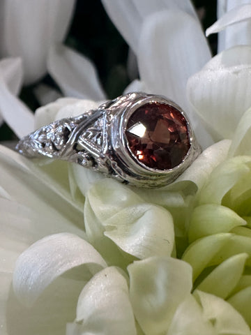 18 Karat White Gold Art Deco Pink - Orange Zircon Ring  # 200-02659