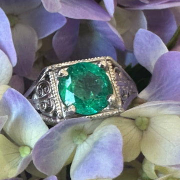 Platinum Emerald Art Deco Ring