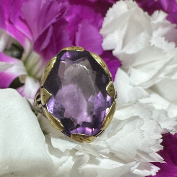 14 Karat Yellow Gold Green Gold Leaves, Amethyst Ring