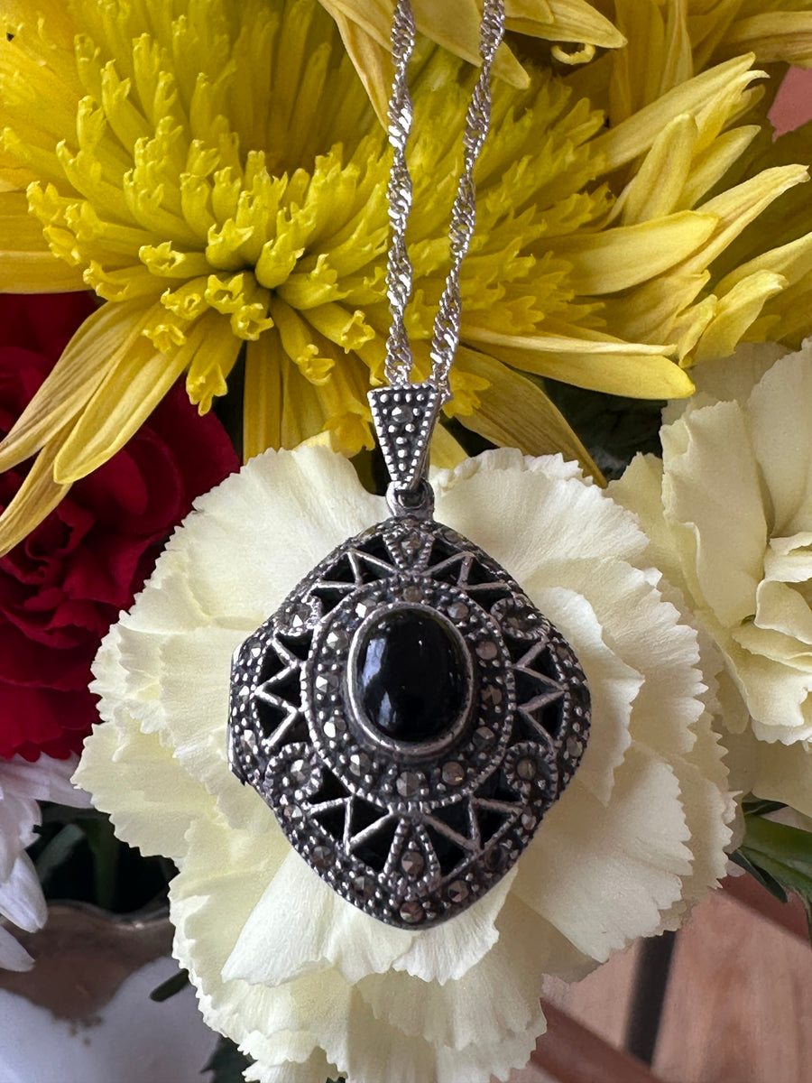 Sterling Silver Locket with Onyx & 20 