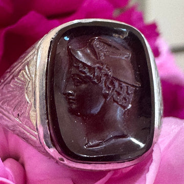 10 Karat White Gold Carnelian Cameo Ring