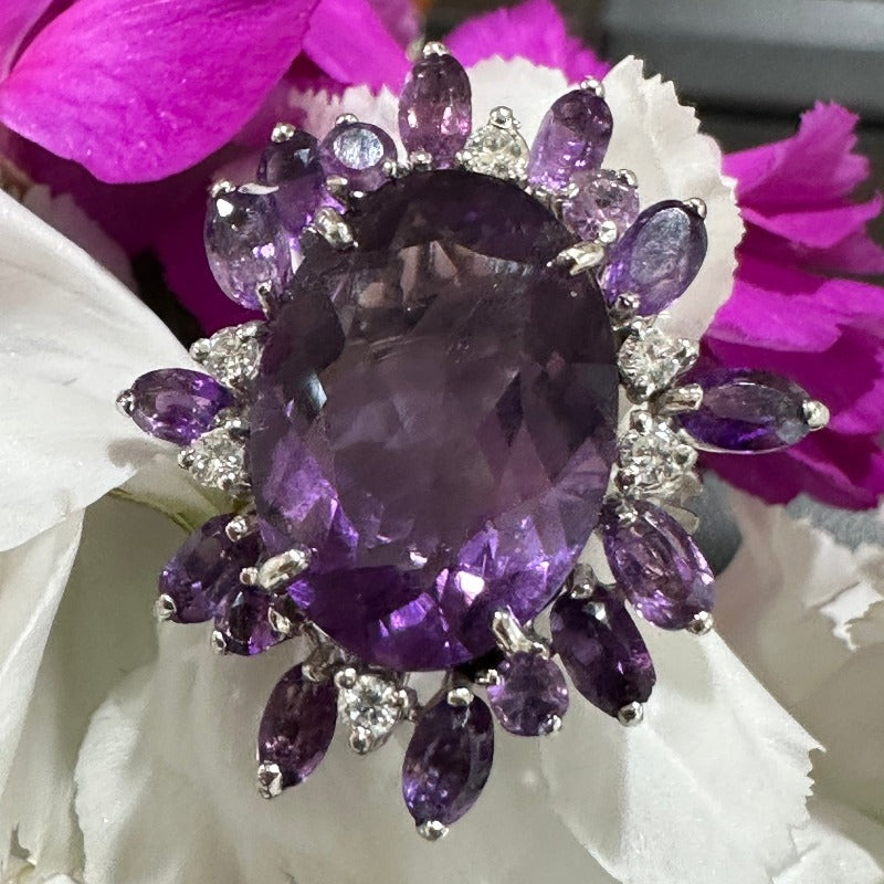 14 Karat White Gold Amethyst & Diamond Ring