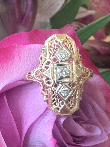 14 Karat Yellow & White Gold Art Deco Diamond Ring  # 410-00242