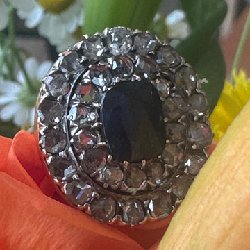 14 Karat White & Yellow Gold Sapphire & Rose Cut Diamonds