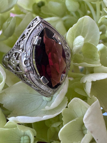 14 Karat White Gold Art Deco Garnet Ring  # 200-01578