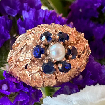 14 Karat Yellow Gold, Pearl & Sapphire Ring