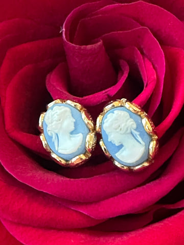 Yellow Gold Plate Wedgewood Earrings   # 466-00283