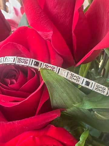 14 Karat White Gold Synthetic Sapphire & Diamond Filigree Bracelet  # 540-00180