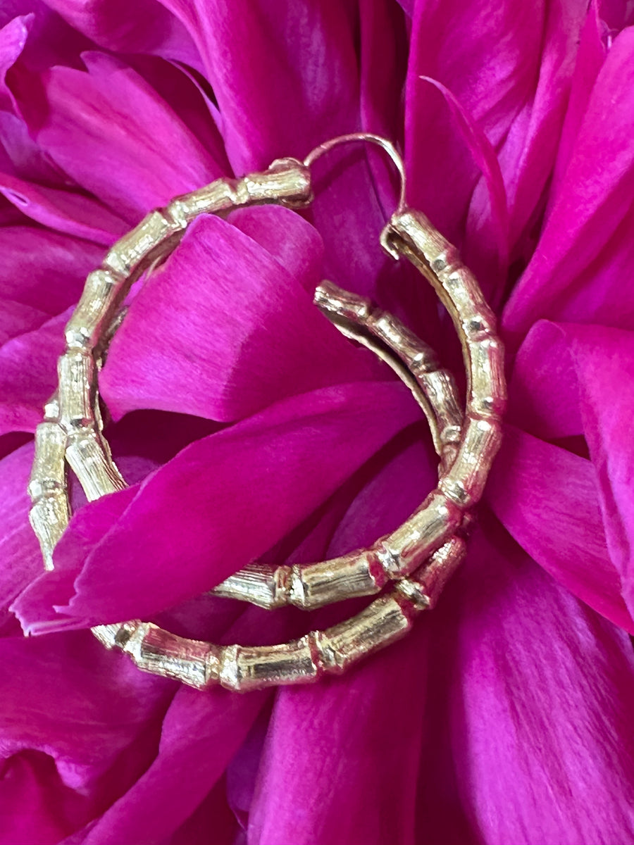 14 Karat Yellow Gold Bamboo Large Hoops  # 425-00218