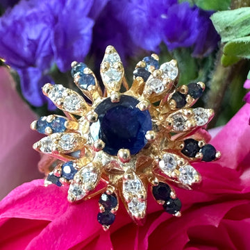 14 Karat Yellow Gold Diamond & Sapphire Ring