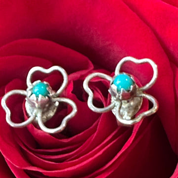 Sterling Silver Shamrock Earrings w/ Turquoise   # 555-04187