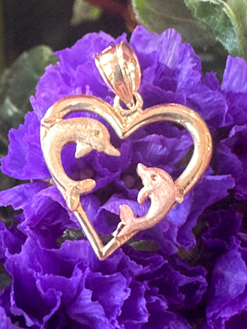 14 Karat Yellow & Rose Gold Dolphin Heart Pendant  # 445-00167