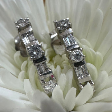 14 K White Diamond- Pieced Friction Earrings