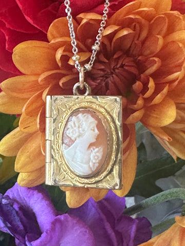 Gold Filled Cameo Locket w/ Sterling Silver & 14 Karat Gold Chain  # 555-04176