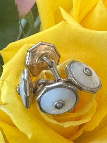 14 Karat Yellow & White Gold, Mother of Pearl Cufflinks  # 800-00127