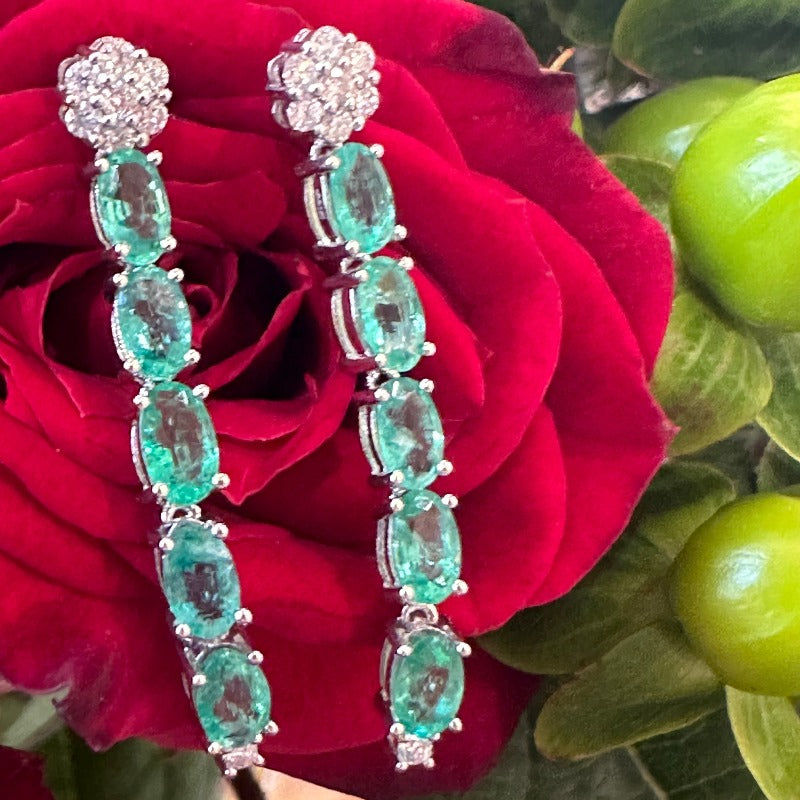 Emerald and Diamond Dangle Earrings  # 210-00900