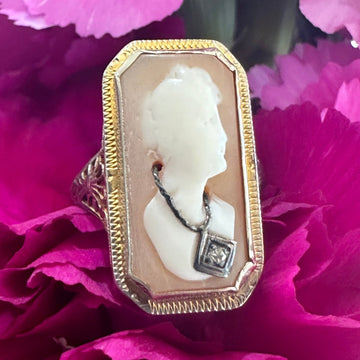 14 Karat White/Yellow Gold Cameo Ring