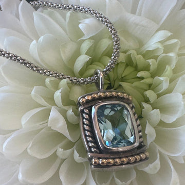 Sterling Silver & 18 Karat Yellow Gold Blue Topaz Necklace