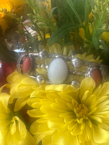 Sterling Silver Mother of Pearl & Coral Cuff  # 555-04163