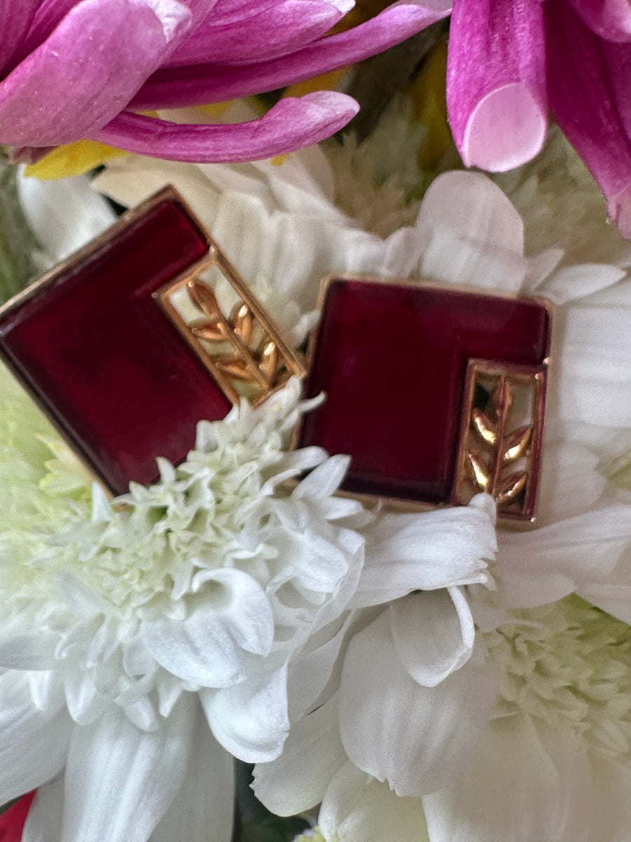 Yellow Gold Filled , Red Acrylic Cufflinks  # 466-00273
