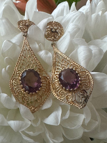 14 Karat Yellow Gold Amethyst Earrings  # 425-00199