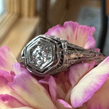 14 Karat White Gold Art Deco Engagement Ring