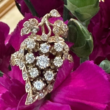 14 Karat Yellow Gold Diamond Cluster Leaf Design Diamond Ring