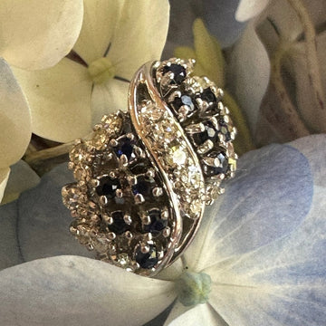 14 Karat White Gold Sapphire and Diamond Fashion Ring