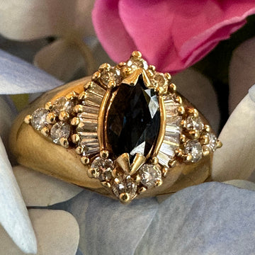 14 Karat Yellow Gold Sapphire and Diamond Fashion Ring