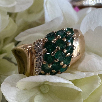 14 Karat Yellow Gold Emerald and Diamond Ring