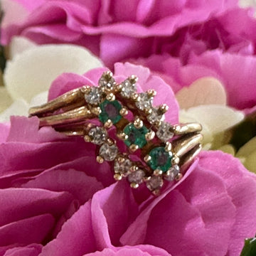 14 Karat Yellow Gold Emerald and Diamond Ring