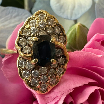 14 Karat Yellow Gold Sapphire and Diamond Ring