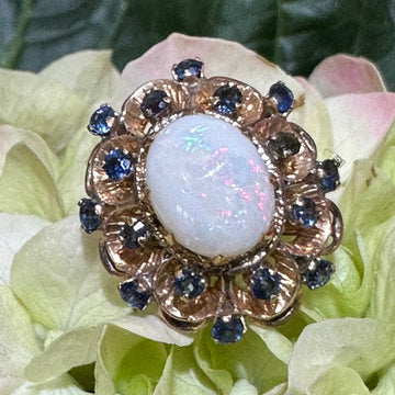 14 Karat Yellow Gold Opal and Sapphire Ring 