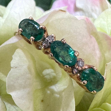 14 Karat Yellow Gold Emerald and Diamond Ring